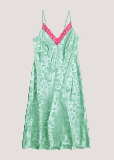 Green Floral Satin Nightie