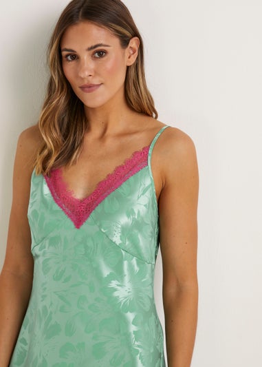 Green Floral Satin Nightie