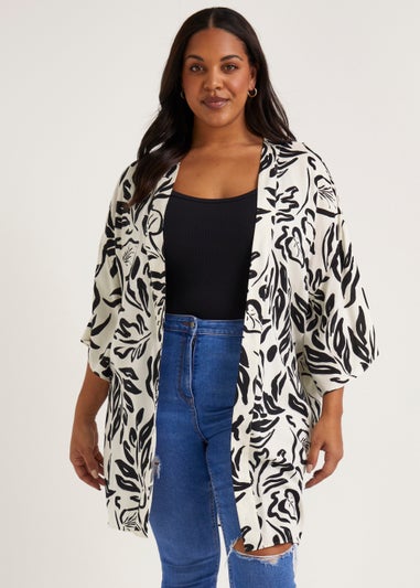 Papaya Curve Cream Print Kimono