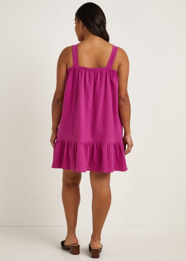 Papaya Curve Purple Double Cloth Strappy Dress