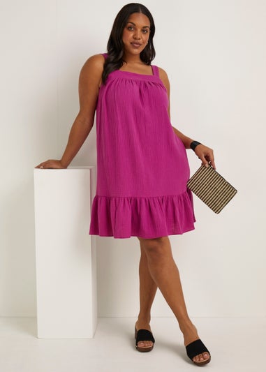Papaya Curve Purple Double Cloth Strappy Dress