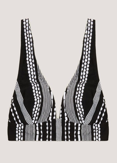 Black & White Jacquard Plunge Bikini Top