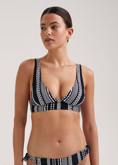 Black & White Jacquard Plunge Bikini Top