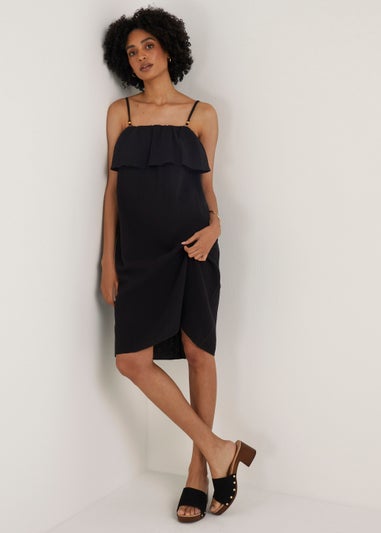 Black Double Cloth Bead Mini Dress