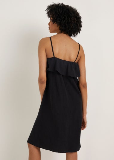 Black Double Cloth Bead Mini Dress