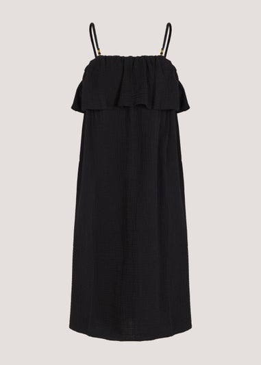 Black Double Cloth Bead Mini Dress
