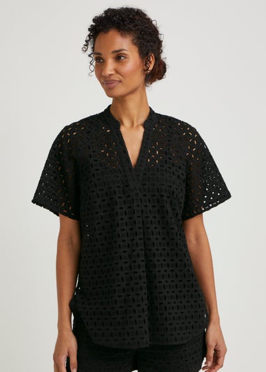 Et Vous Black Schiffli Co-Ord Popover Blouse