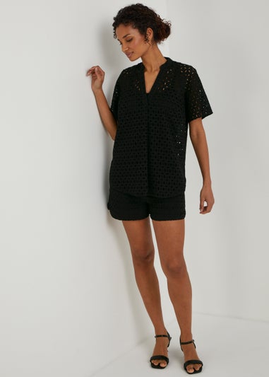 Et Vous Black Schiffli Co-Ord Popover Blouse