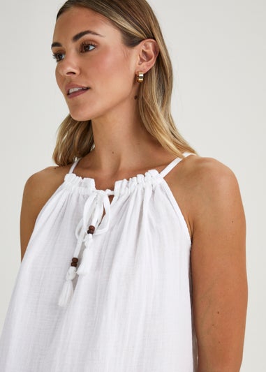 White Double Cloth Bead Cami Top