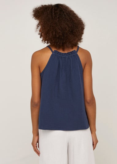 Navy Double Cloth Beaded Cami Top