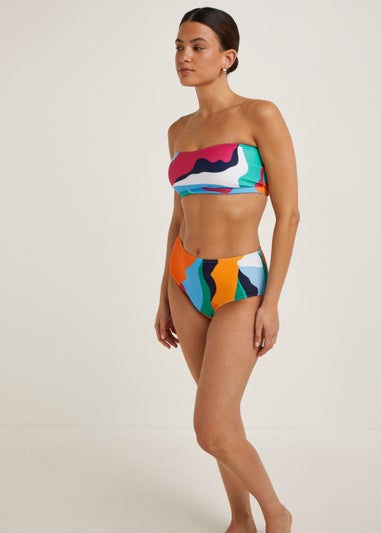 Multicoloured Abstract Print Bandeau Bikini Top