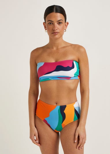 Multicoloured Abstract Print Bandeau Bikini Top