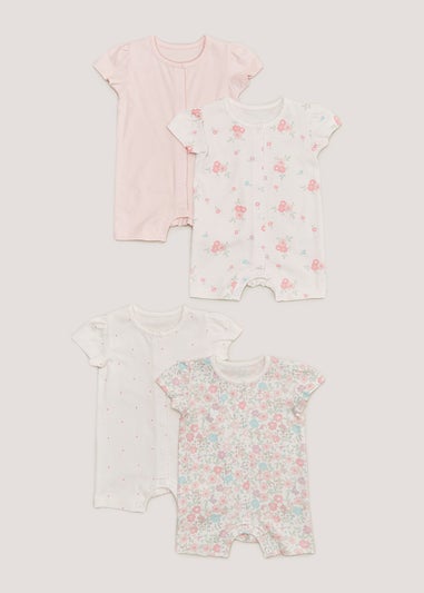 Baby 4 Pack Pink Floral Print Rompers (Newborn-18mths)