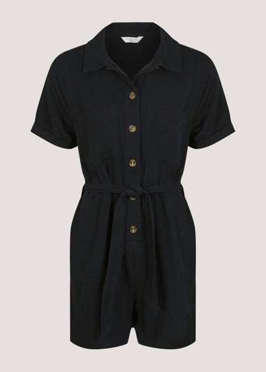 Black Double Cloth Playsuit