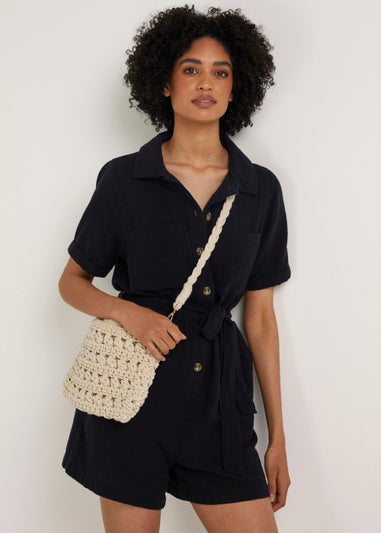 Black Double Cloth Playsuit
