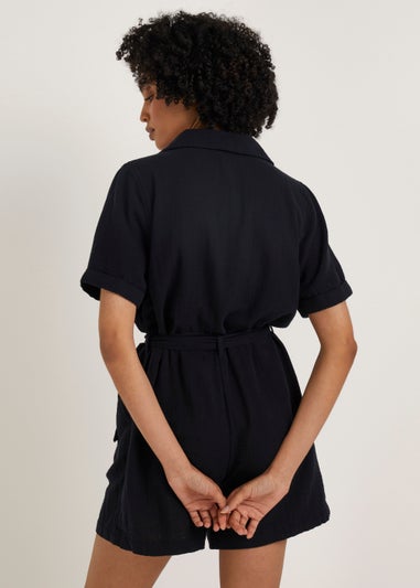 Black Double Cloth Playsuit