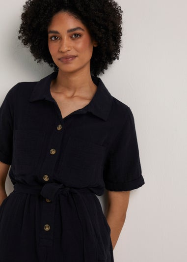 Black Double Cloth Playsuit
