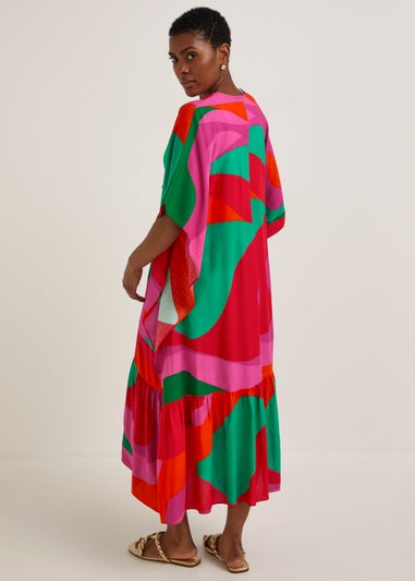 Multicoloured Swirl Print Maxi Kimono