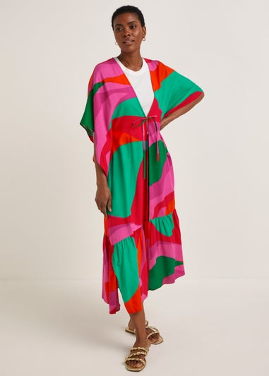 Multicoloured Swirl Print Maxi Kimono