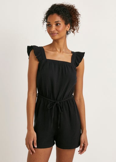 Black Double Cloth Playsuit