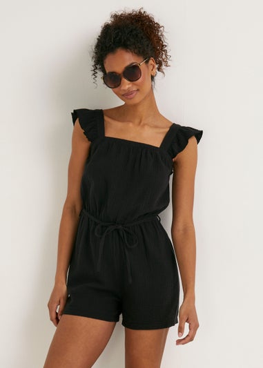 Black Double Cloth Playsuit