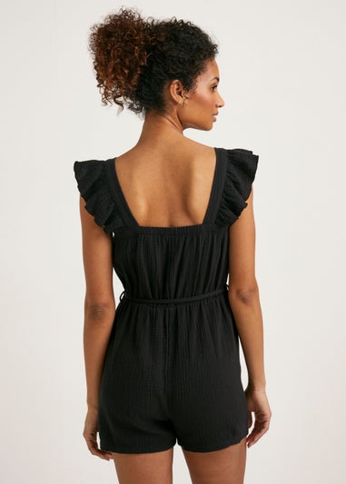 Black Double Cloth Playsuit