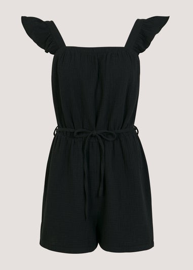 Black Double Cloth Playsuit