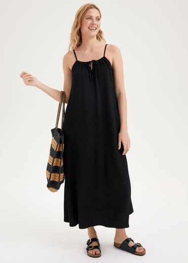 Black High Neck Midi Dress