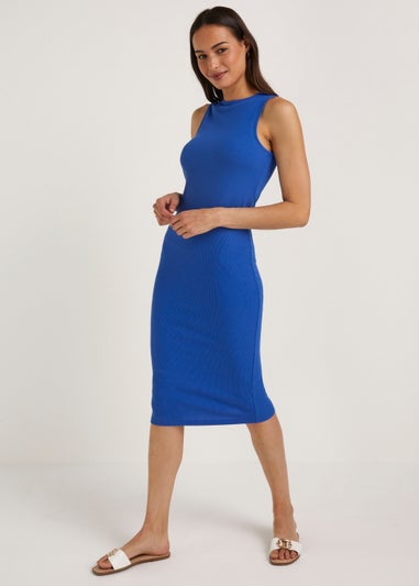 Blue Ribbed Midi Dress