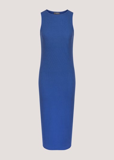 Blue Ribbed Midi Dress