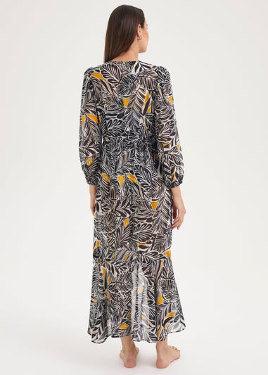 Et Vous Black Leaf Chiffon Maxi Kaftan