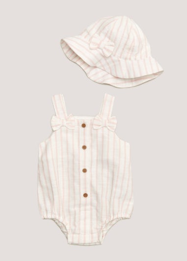 Baby Pink Stripe Romper & Sun Hat Set (Newborn-18mths)