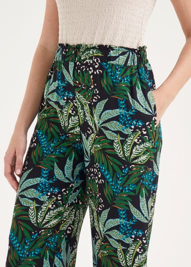 Green Leaf Print Wide Leg Trousers