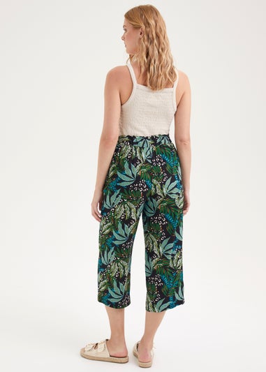 Green Leaf Print Wide Leg Trousers