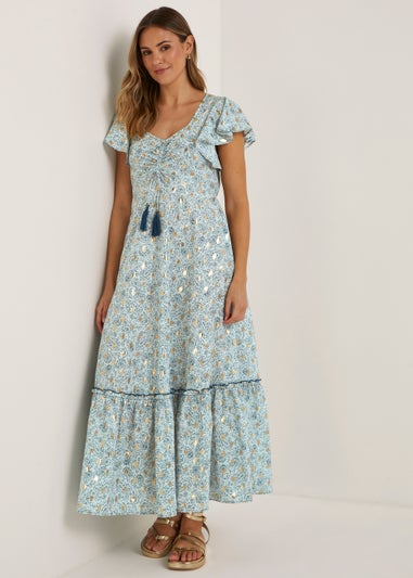 Papaya Petite Blue Paisley Foil Print Midaxi Dress