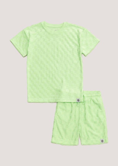 Boys Green Checkerboard Towelling T-Shirt & Shorts Set (4-13yrs)