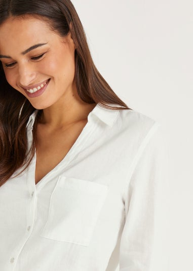 Papaya Petite White Linen Blend Shirt