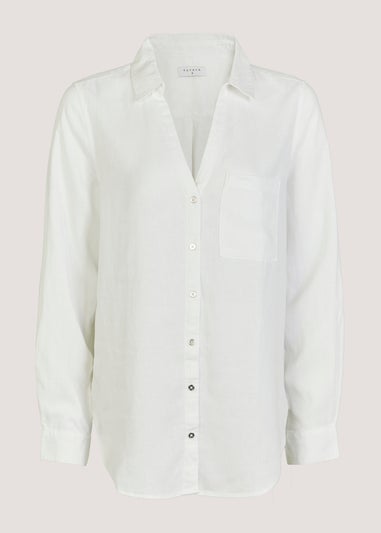 Papaya Petite White Linen Blend Shirt