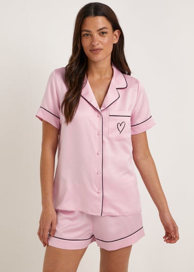 Pink Satin Button Up Pyjama Set