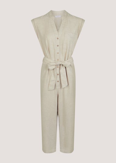 Stone Linen Blend Culotte Jumpsuit