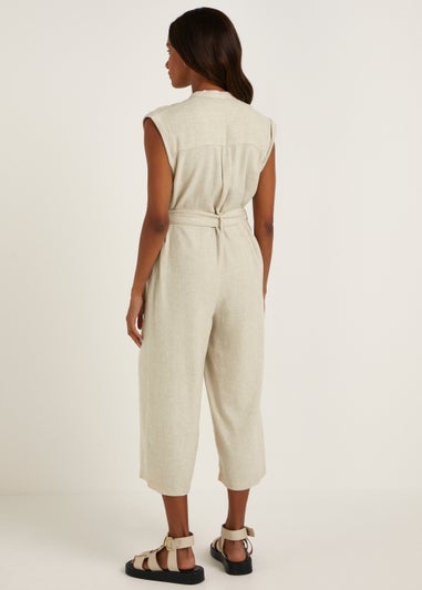 Stone Linen Blend Culotte Jumpsuit