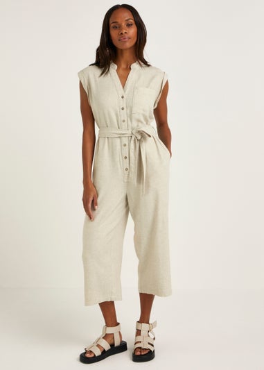 SLEEVELESS LINEN BLEND JUMPSUIT - Light beige