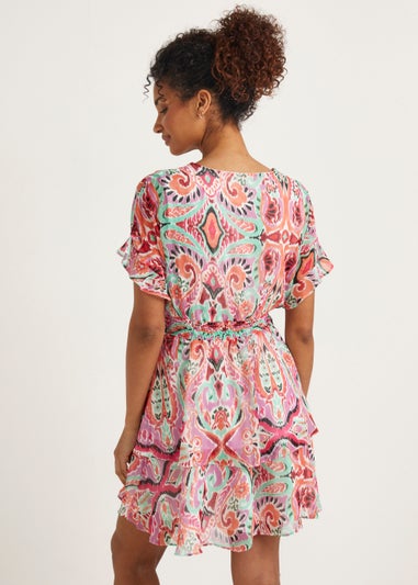 Multicoloured Print Tiered Mini Dress