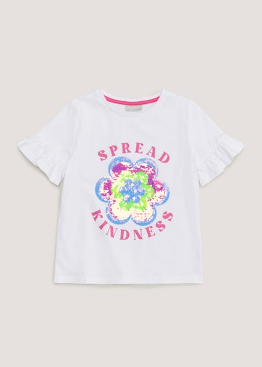 Girls White Sequin Slogan T-Shirt (3-14yrs)