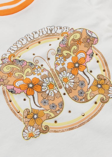 Girls Cream Retro Butterfly T-Shirt (3-14yrs)