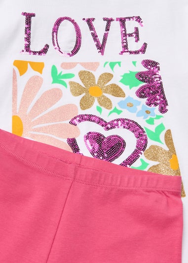 Girls White Sequin Love T-Shirt & Cycling Shorts Set (4-13yrs)