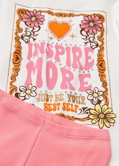 Girls White Inspire More T-Shirt & Cycling Shorts Set (4-13yrs)