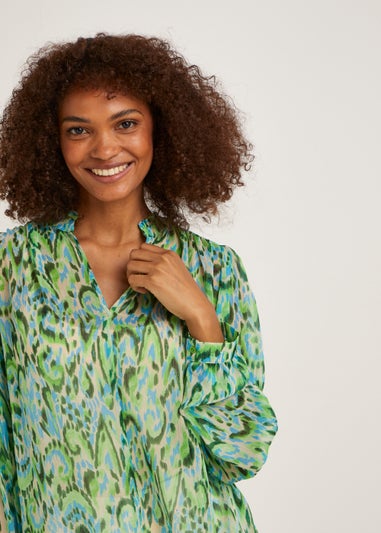 Green Print Chiffon Blouse