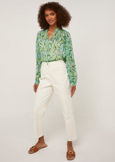Green Print Chiffon Blouse