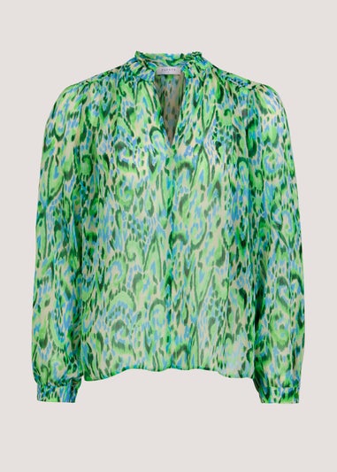 Green Print Chiffon Blouse